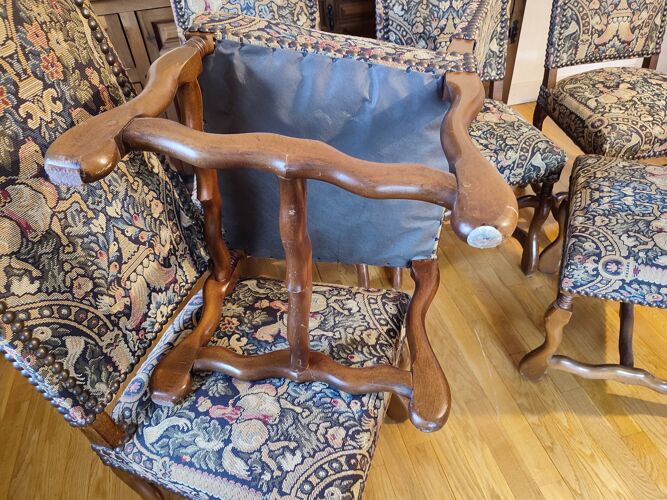 6 chaises Louis XIII avec tapisserie Aubusson