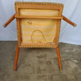 60s wood and fabric armchairs