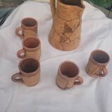 Set of old Corsican cork and terracotta handcrafted pitcher and cup