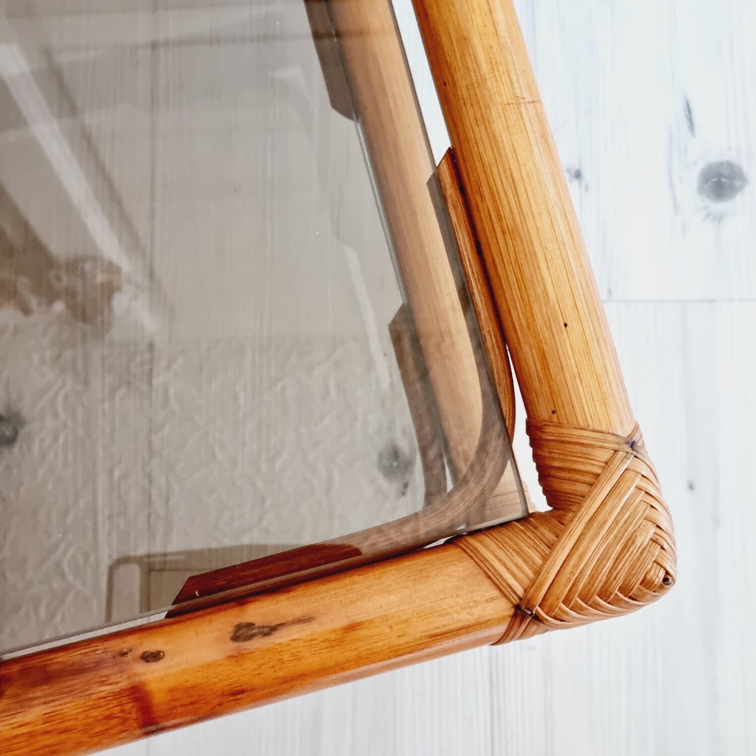 Rattan and smoked glass table