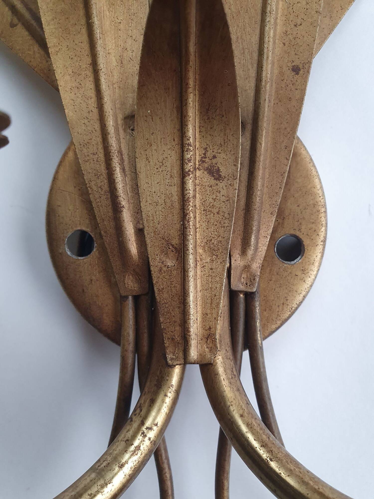 Pair of antique gold wall sconces with wheat ear motif