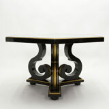 Maurice Hirsch neoclassical dining table black wood golden mirror 1970