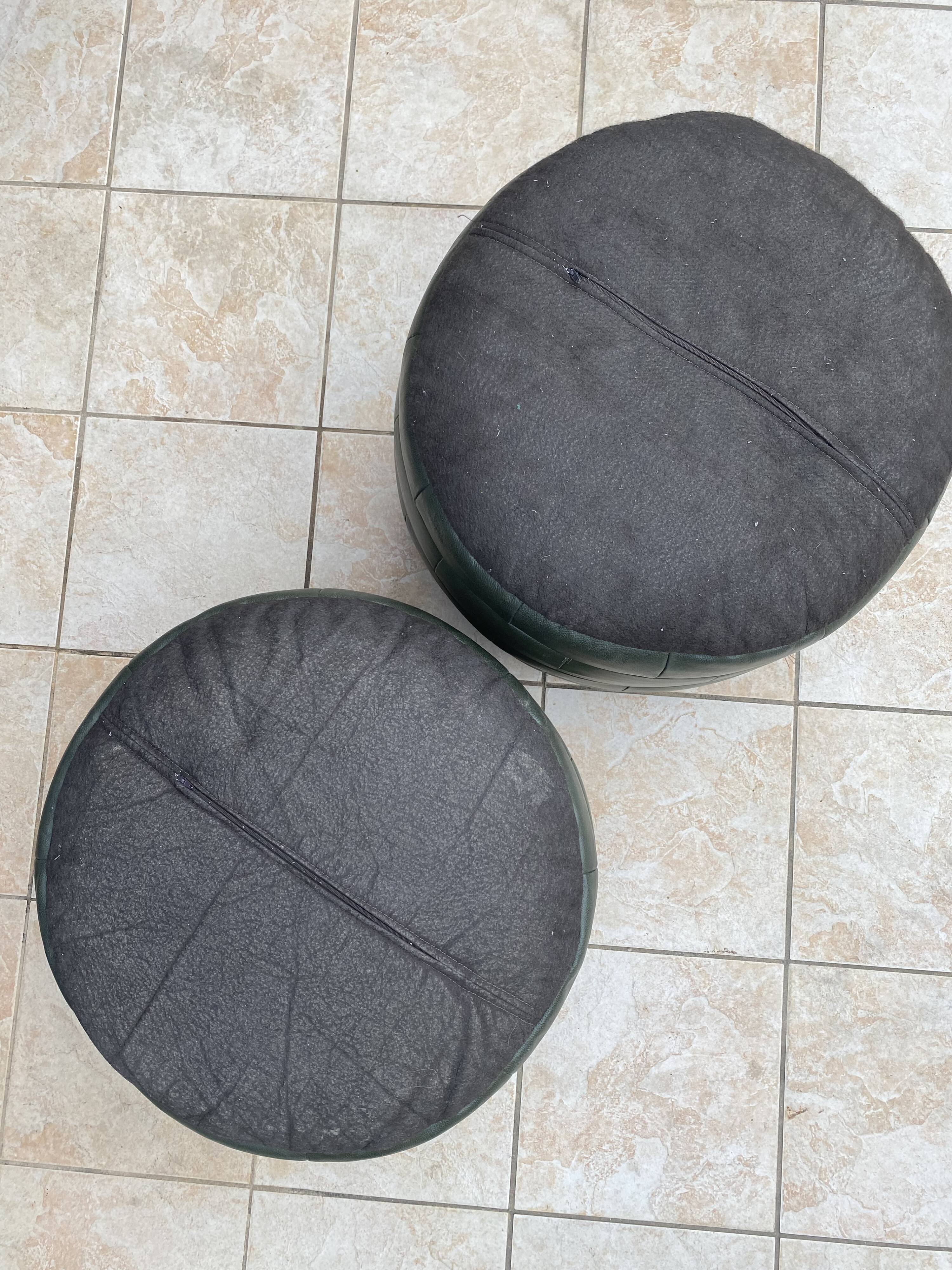Two poufs or pieces of sofas in leather patchwork