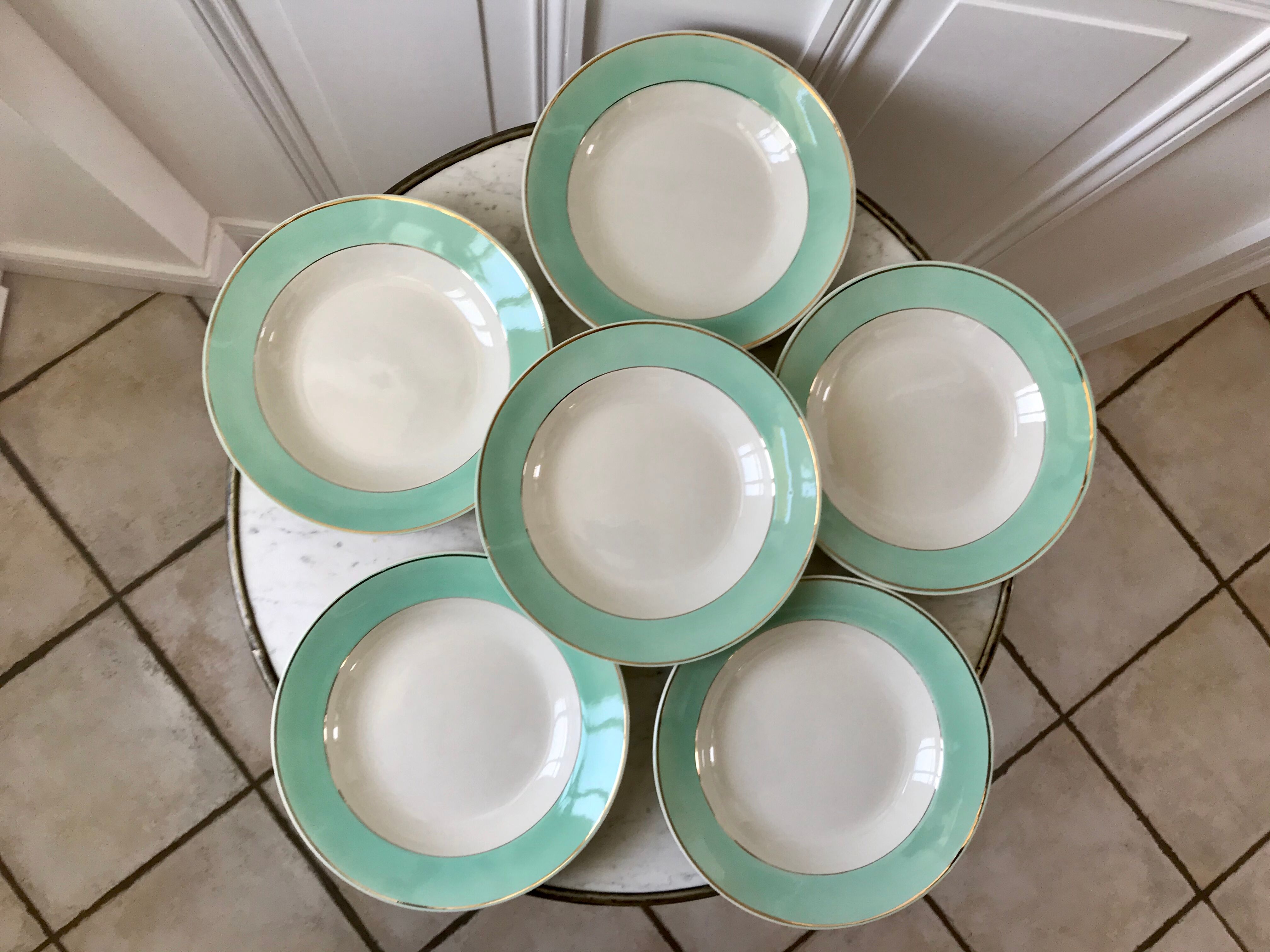 Lot de 6 assiettes creuses Longchamp couleur Céladon années 50