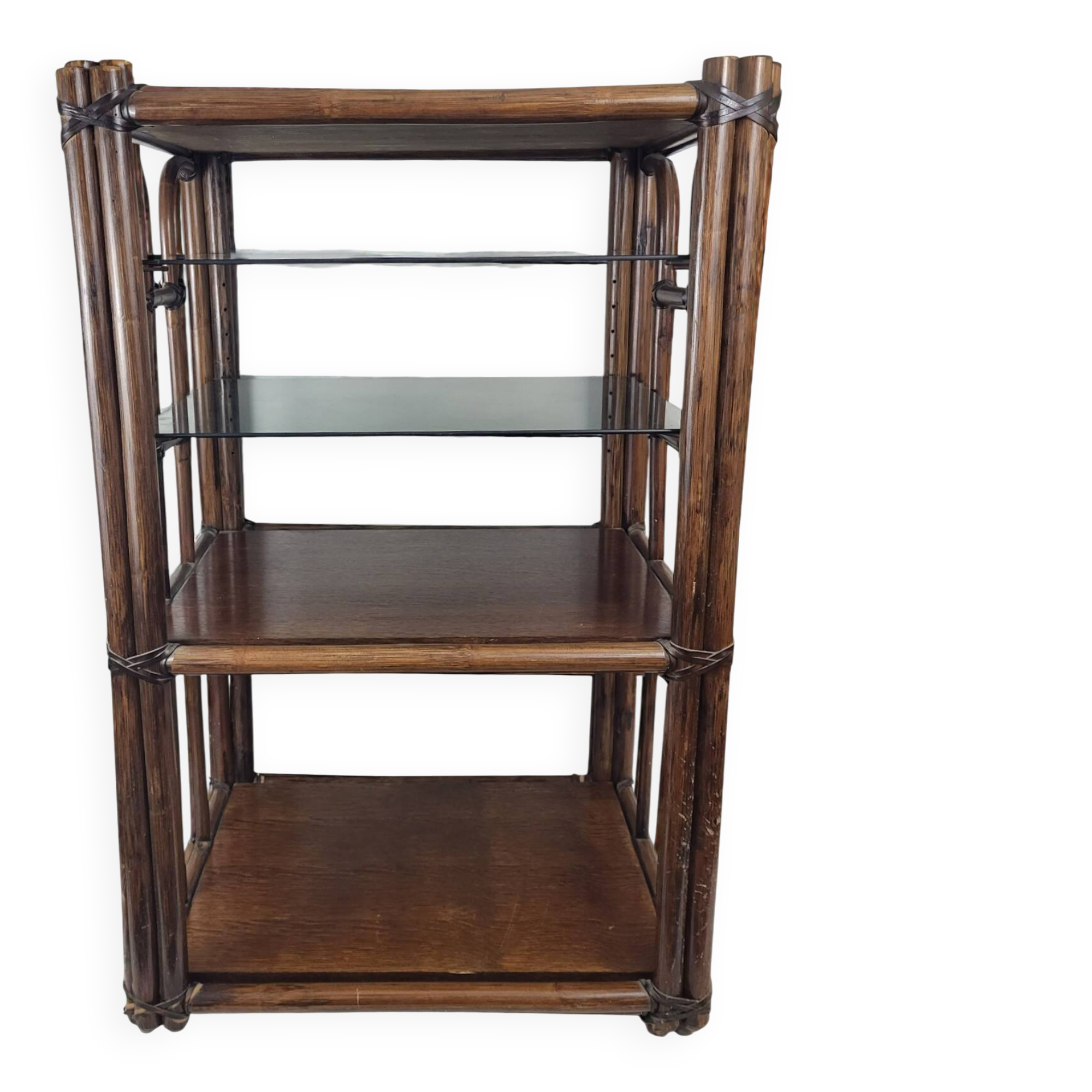 Bamboo shelf with smoked glass, 1970s