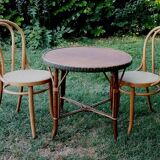 Table ronde en bois et rotin
