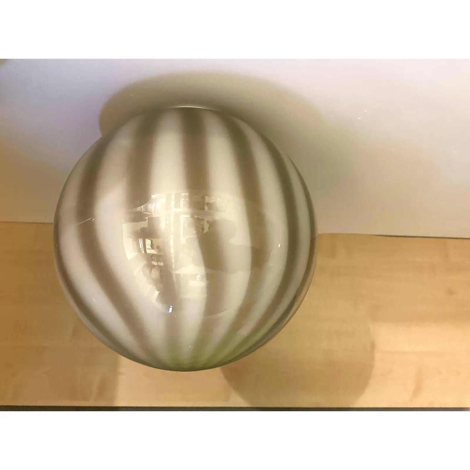 Italian Milky-White and Beige Murano Glass Swirlings Sphere Flush Mount