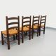 Set of 4 vintage brutalist chairs by Georges Robert in wood and straw.
