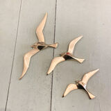 Series of 3 golden brass seagulls to hang