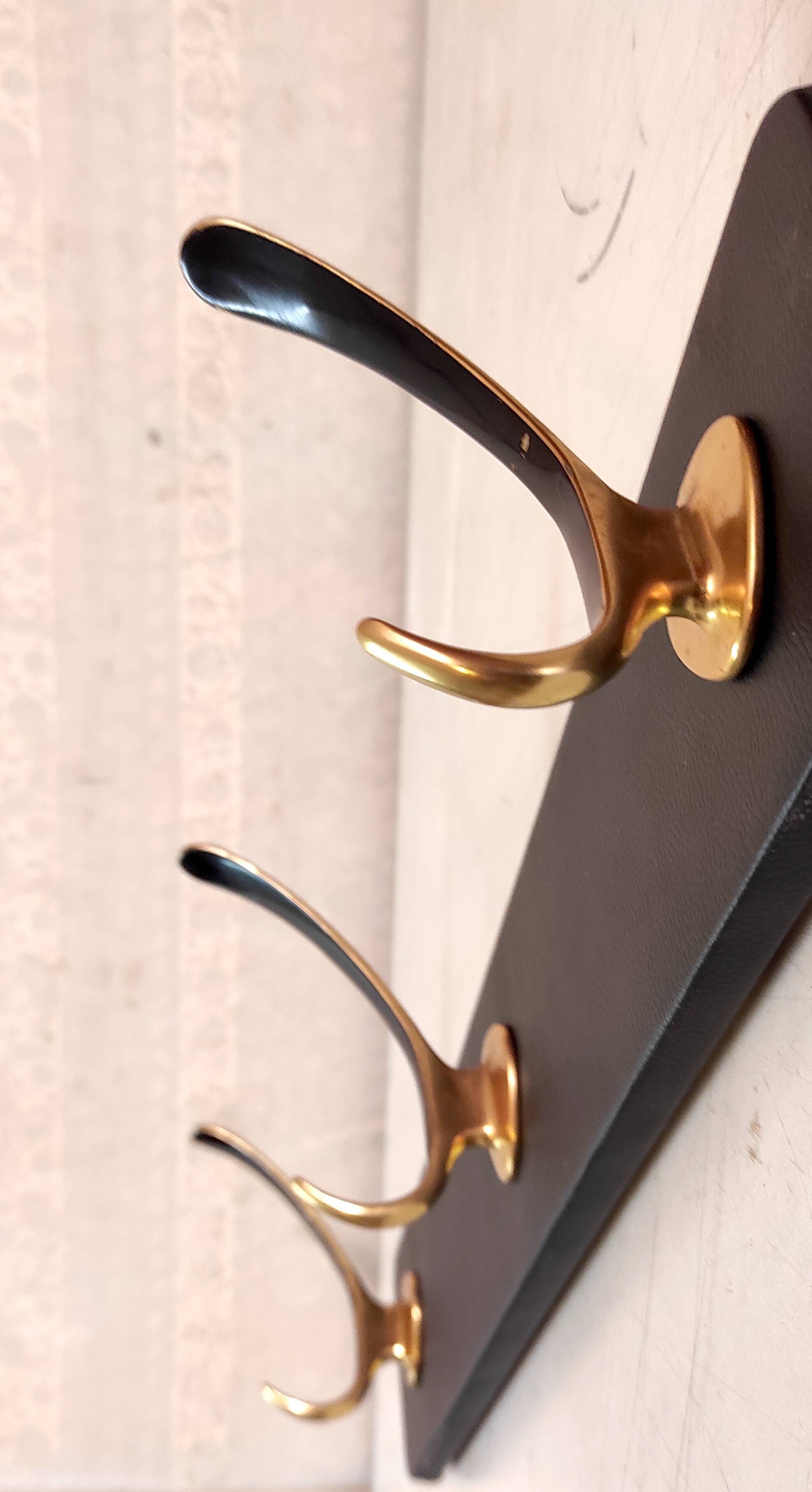 Wall-mounted coat rack in brass, 1950s-60s