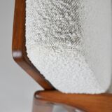 Fauteuil bouclé original Baczyk, restauré, blanc, teck