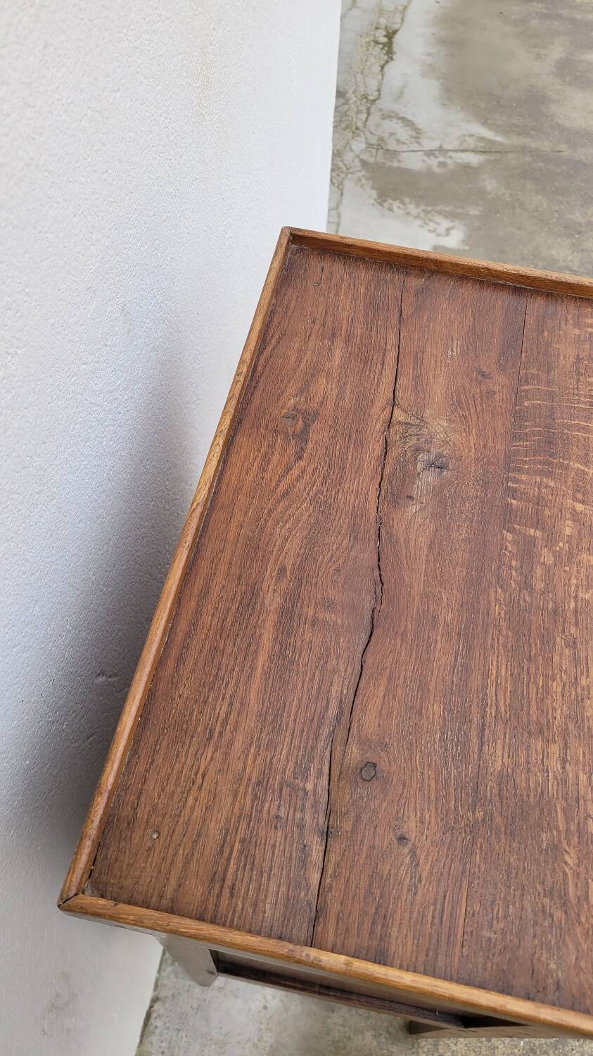 Rustic bedside table in solid oak 2 drawers - 19th