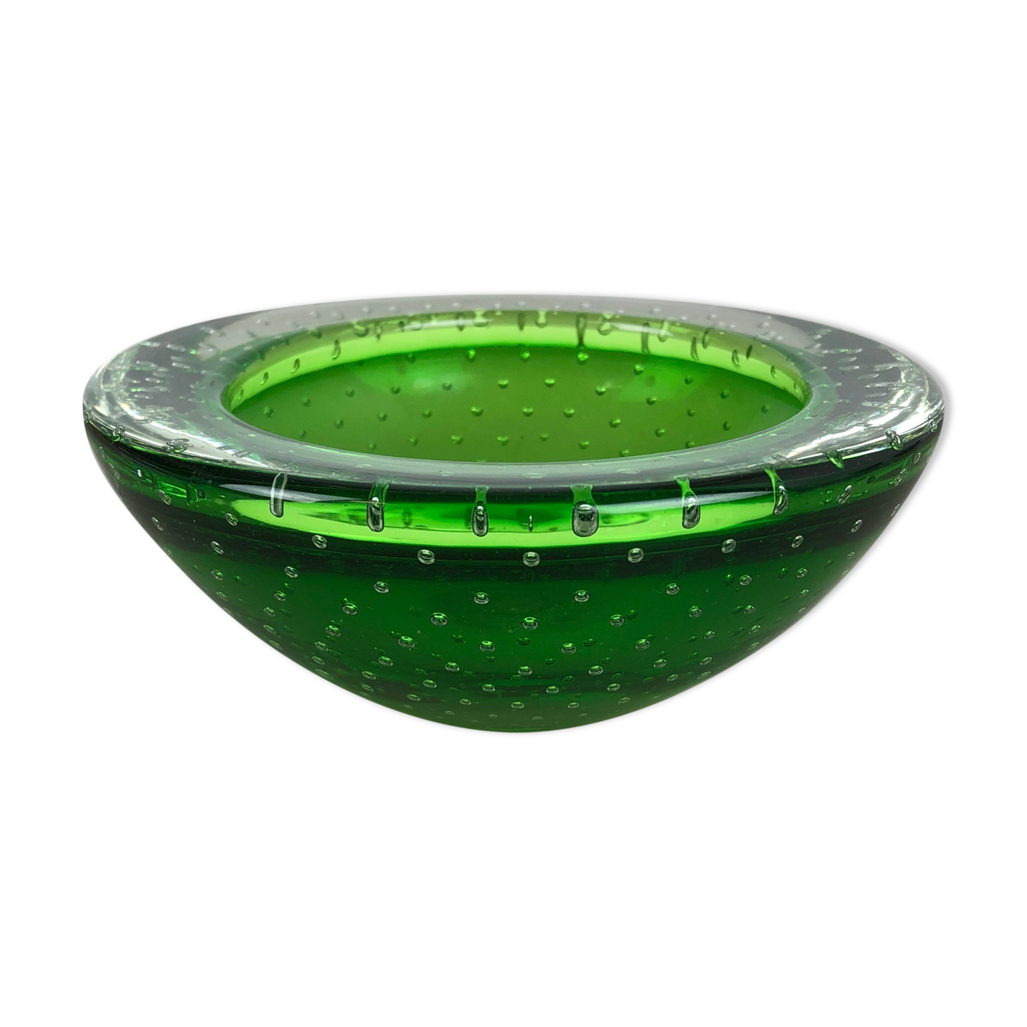 Murano Glass Bullicante "Green" Bowl Element Shell Ashtray Murano, Italy, 1970s