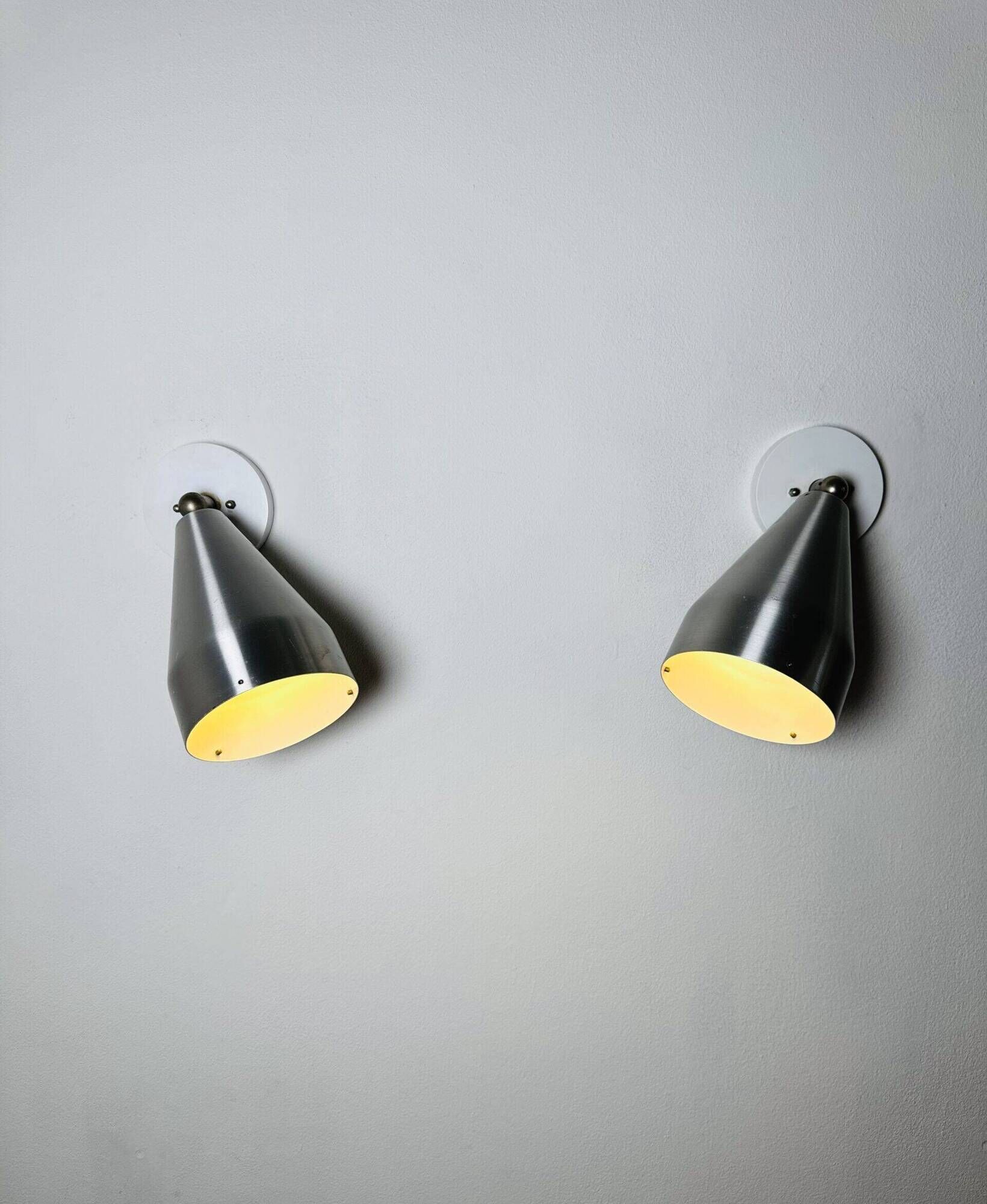 Pair Of R155 Adjustable Wall Lamps In Metallic By Raak Amsterdam, The Netherlands 1960S