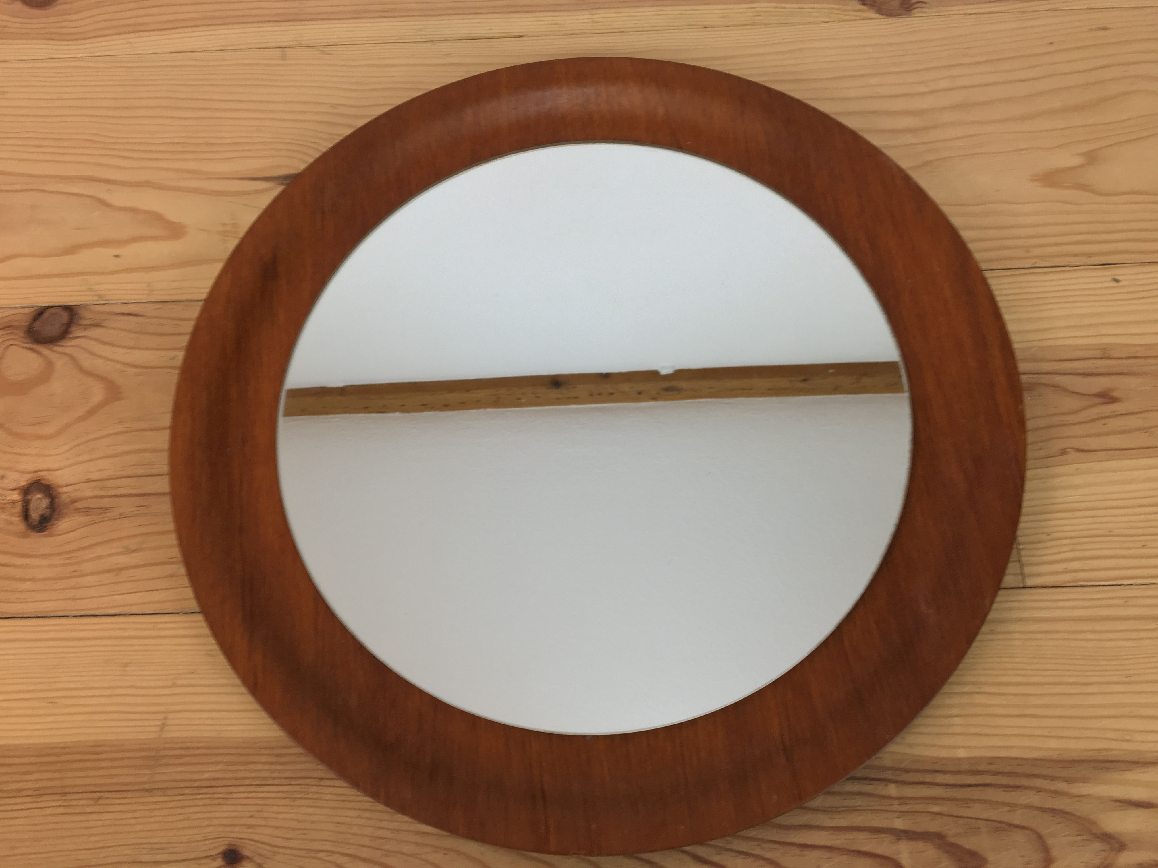 Mirror scandinavian teak 45 cm, round, 60s