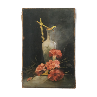 Old pitcher painting with carnations