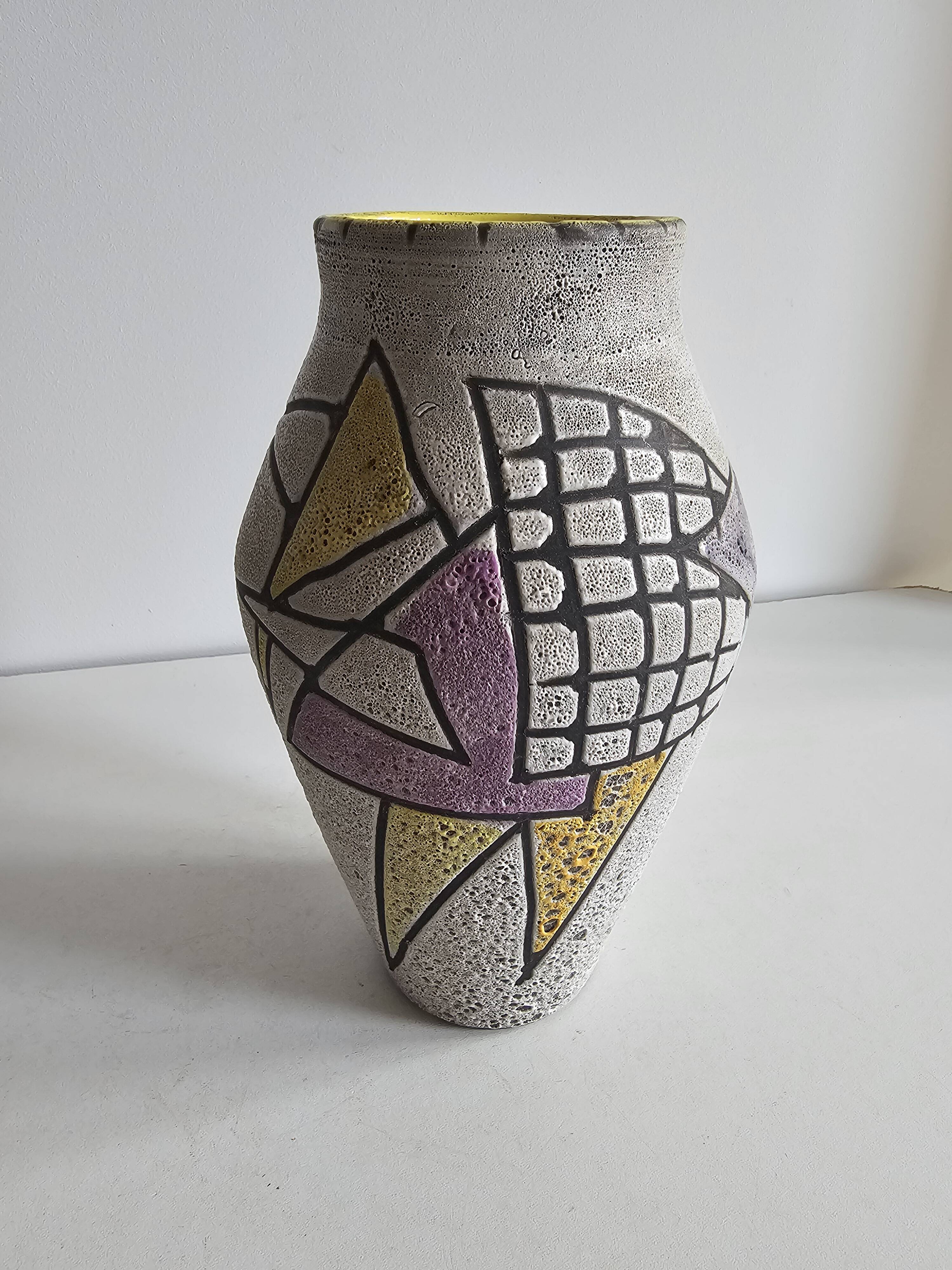 Glazed ceramic vase "fat lava" with abstract decoration Signed Marius Bessone