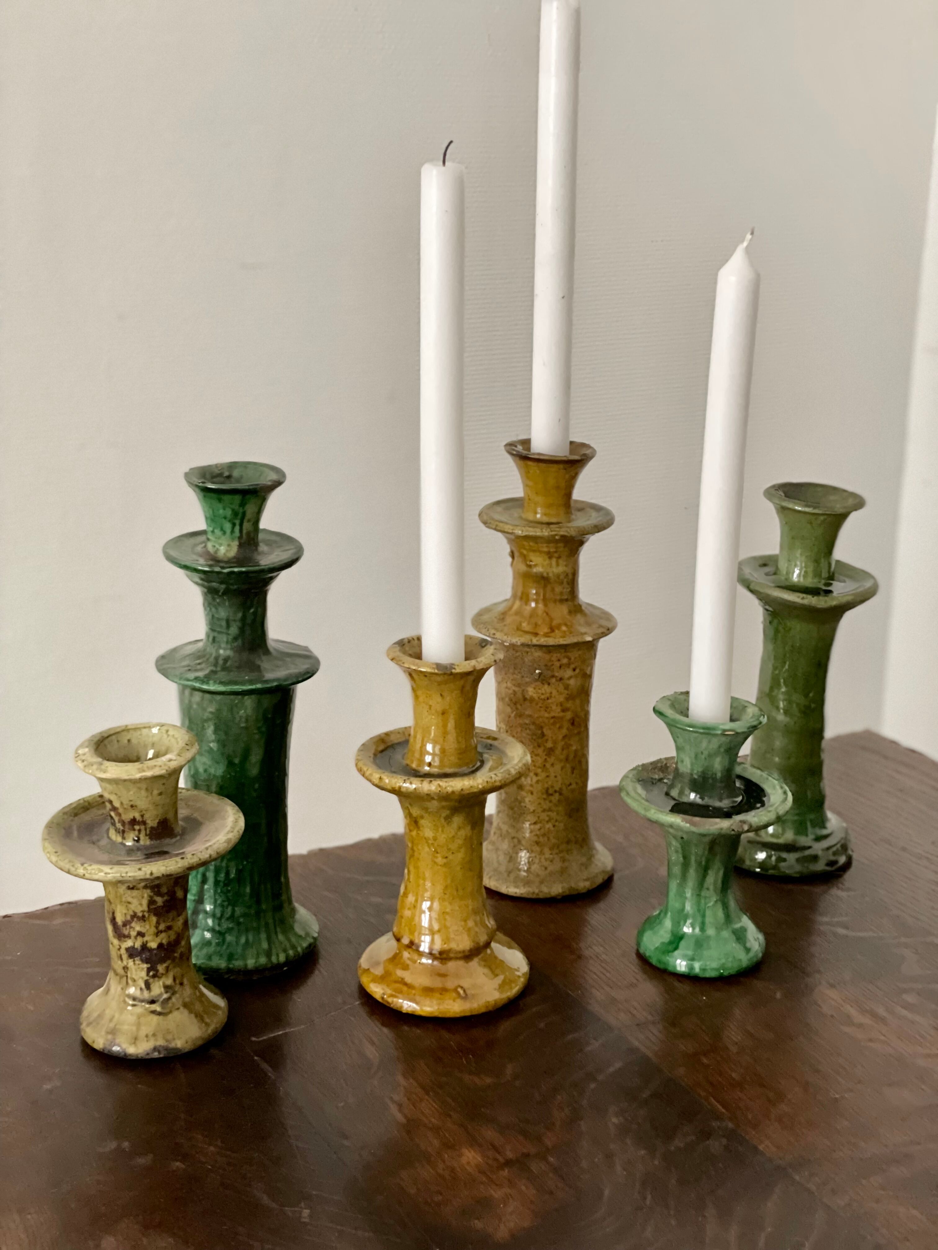 Tamegroute candlestick candlestick ocher yellow enamelled ceramic M H25cm
