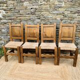 Set of 4 wooden and straw chairs