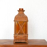 Wicker lamp and amber glass, 70s