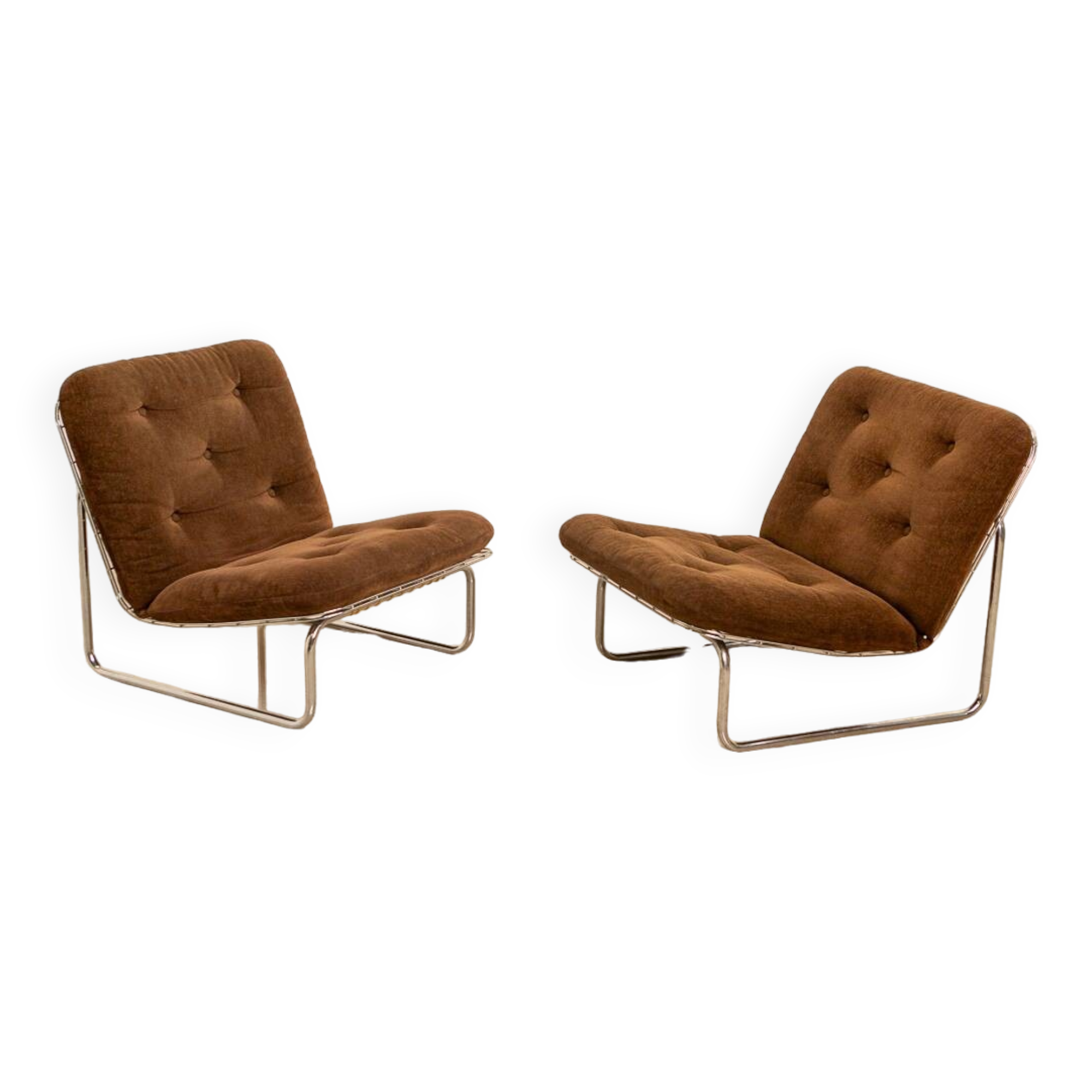 Pair of brown "666" low chairs by Kho Liang for Artifort 70's