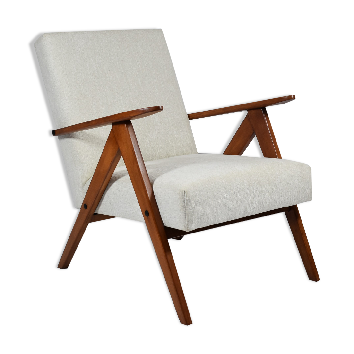 Vintage scandinavian armchair, 1960s, fully renovated, beige fabric