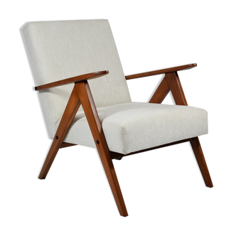 Vintage scandinavian armchair, 1960s, fully renovated, beige fabric