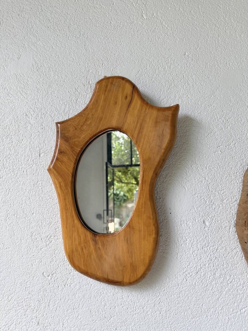 Set de 4 miroirs organiques brutalistes en bois années 50