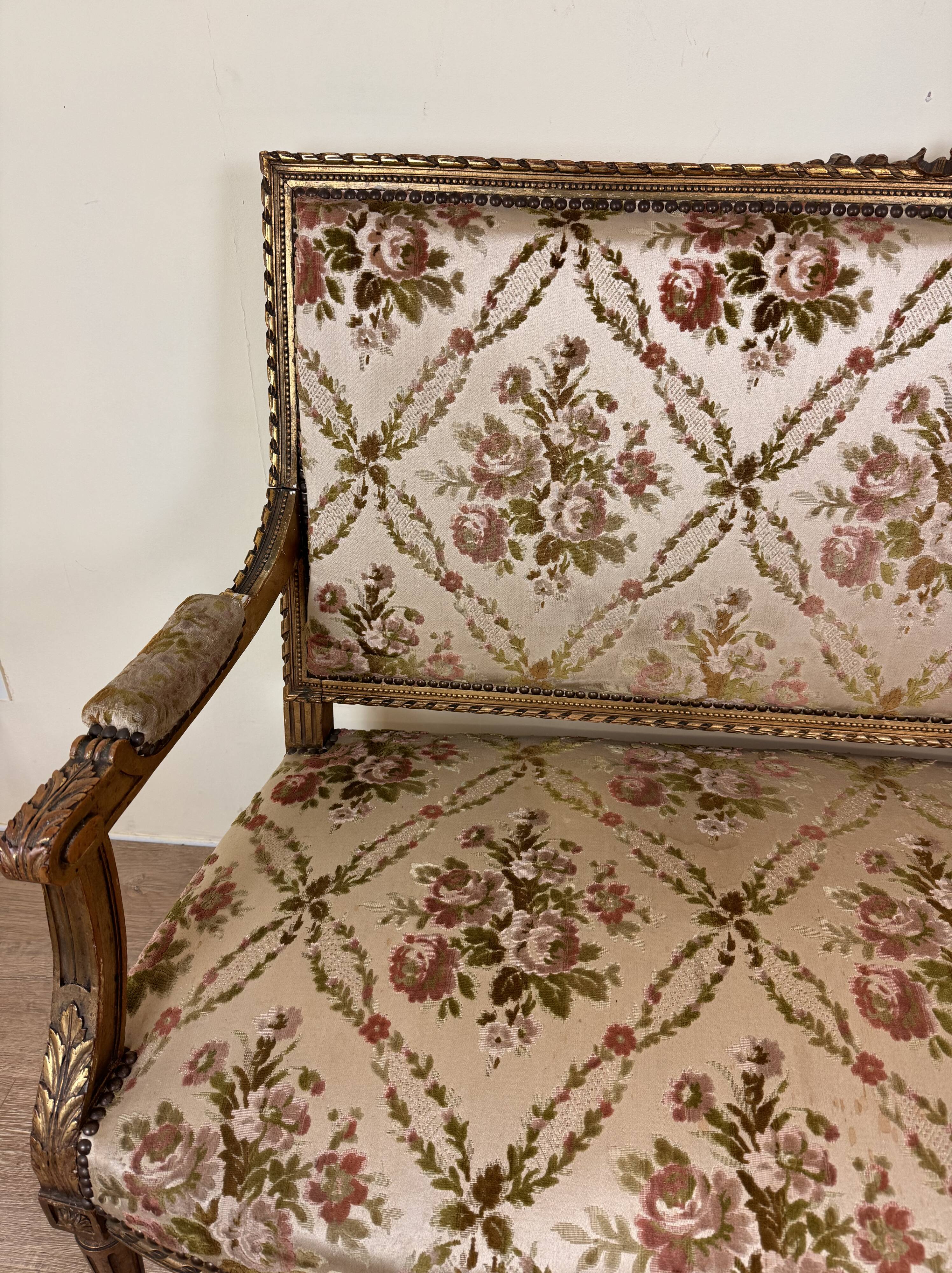 Louis XVI Style Bench In Golden Wood, mid-19th century