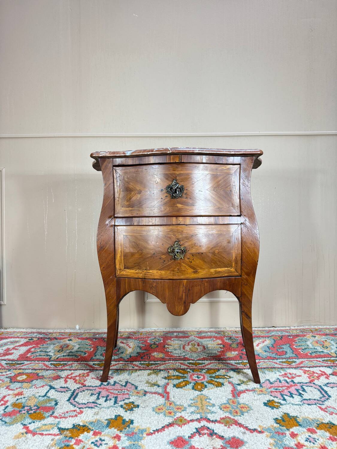 Louis XV Period 18th Century Curved Marquetry Chest of Drawers