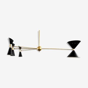 Suspension with 8 brass lights and Black lampshade