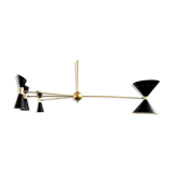 Suspension with 8 brass lights and Black lampshade