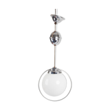 Hanging lamp up and down white opaline globe and aluminum chrome