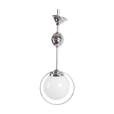 Hanging lamp up and down white opaline globe and aluminum chrome