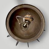 Massive vintage pendant light – brass, black metal and striped glass – 1950s