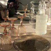 4 glasses tourbillon Rosaline wine in pink glass, Luminarc French glassware, vintage retro table