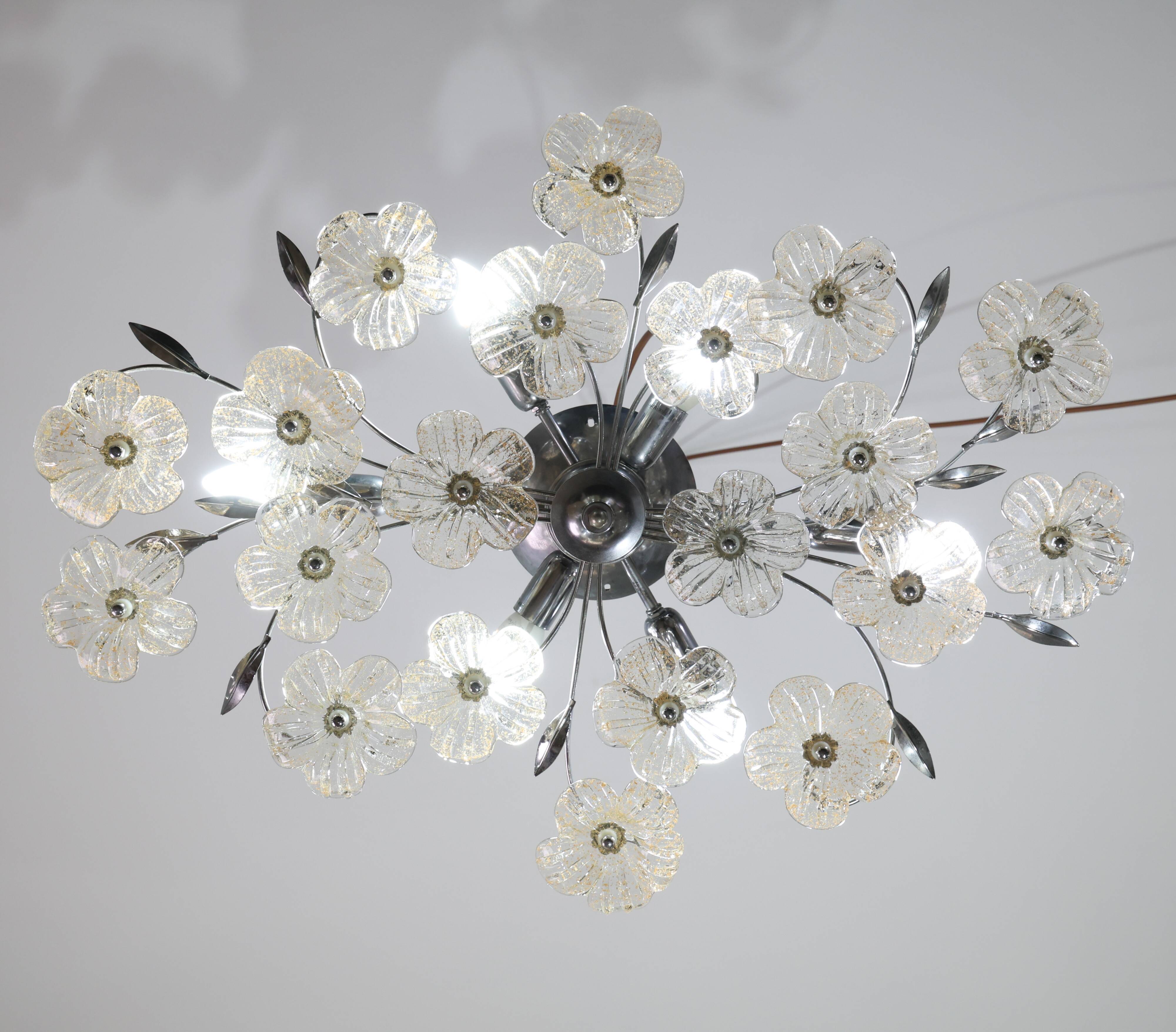 Large Size Gold and Transparent Murano Glass Wall light or Ceiling Light Fl
