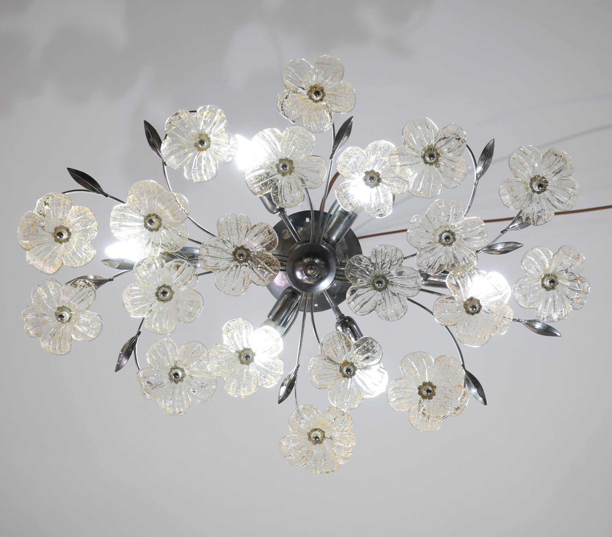 Large Size Gold and Transparent Murano Glass Wall light or Ceiling Light Fl