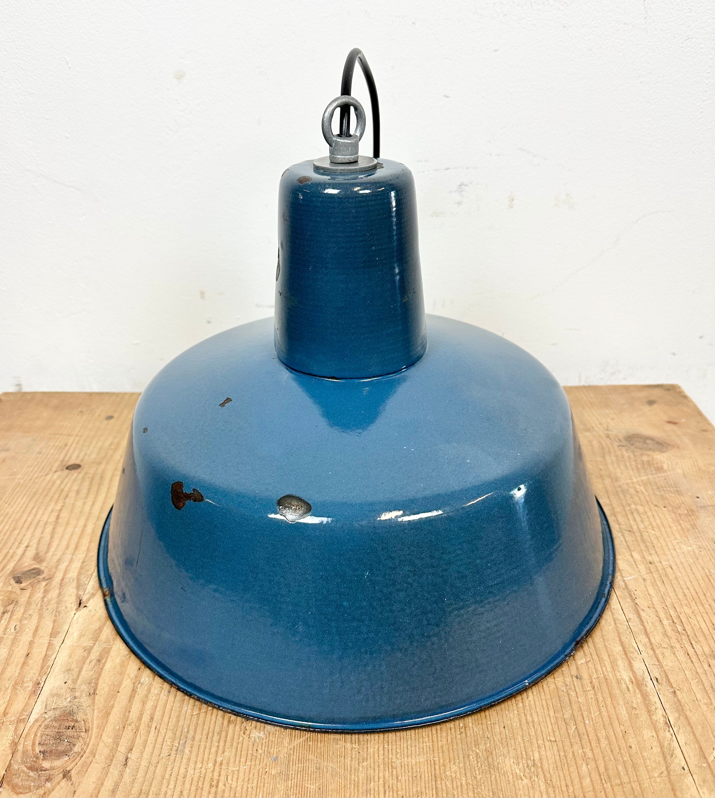 Industrial Blue Enamel Factory Pendant Lamp, 1960s