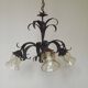 French vintage chandelier 3 lights green leaf amber glass 4966