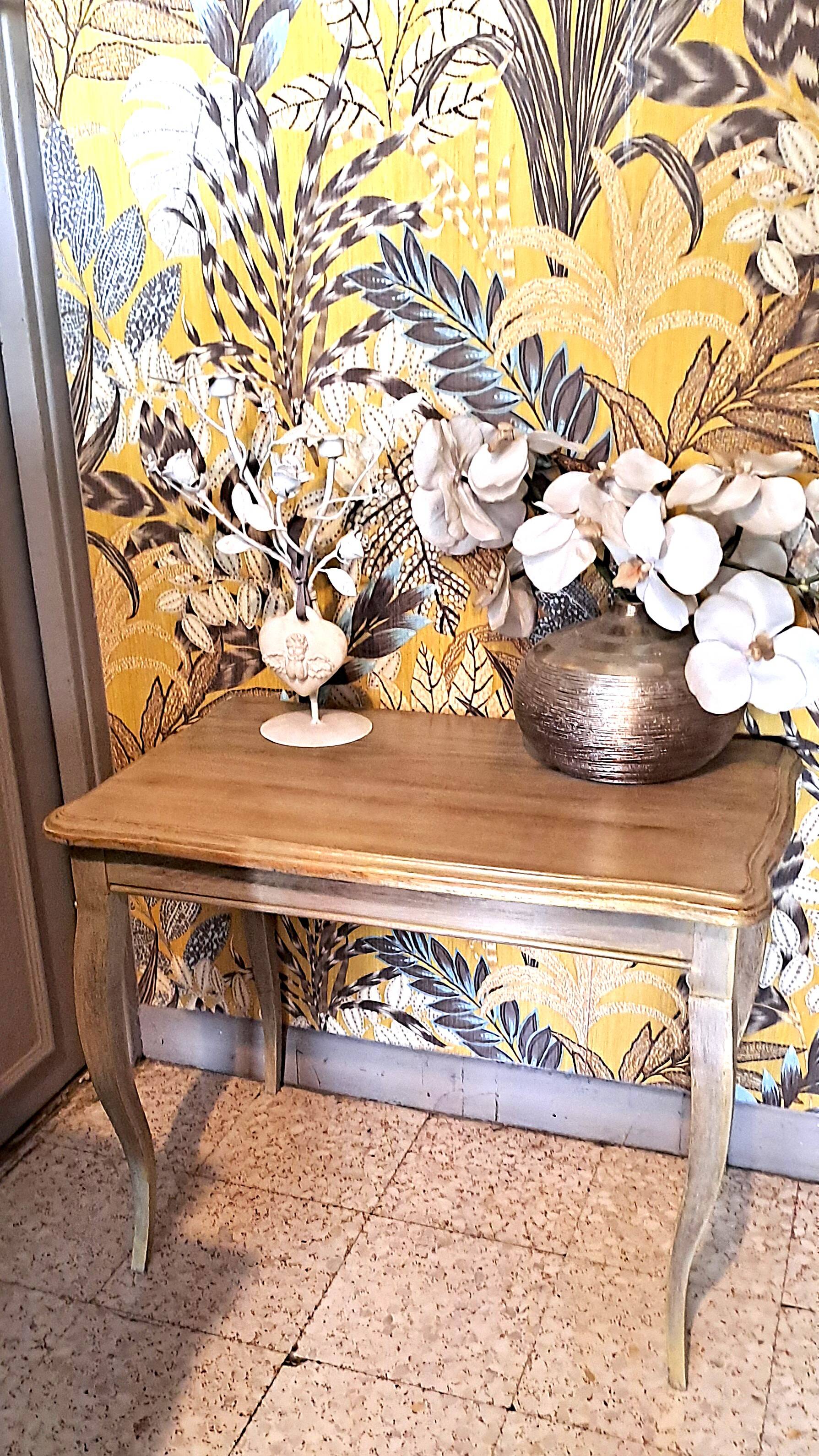 Rectangular coffee table in solid wood, painted and patinated with gold, 1950s