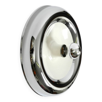Round metal chrome ceiling or wall lamp from Italy | Space Age Design