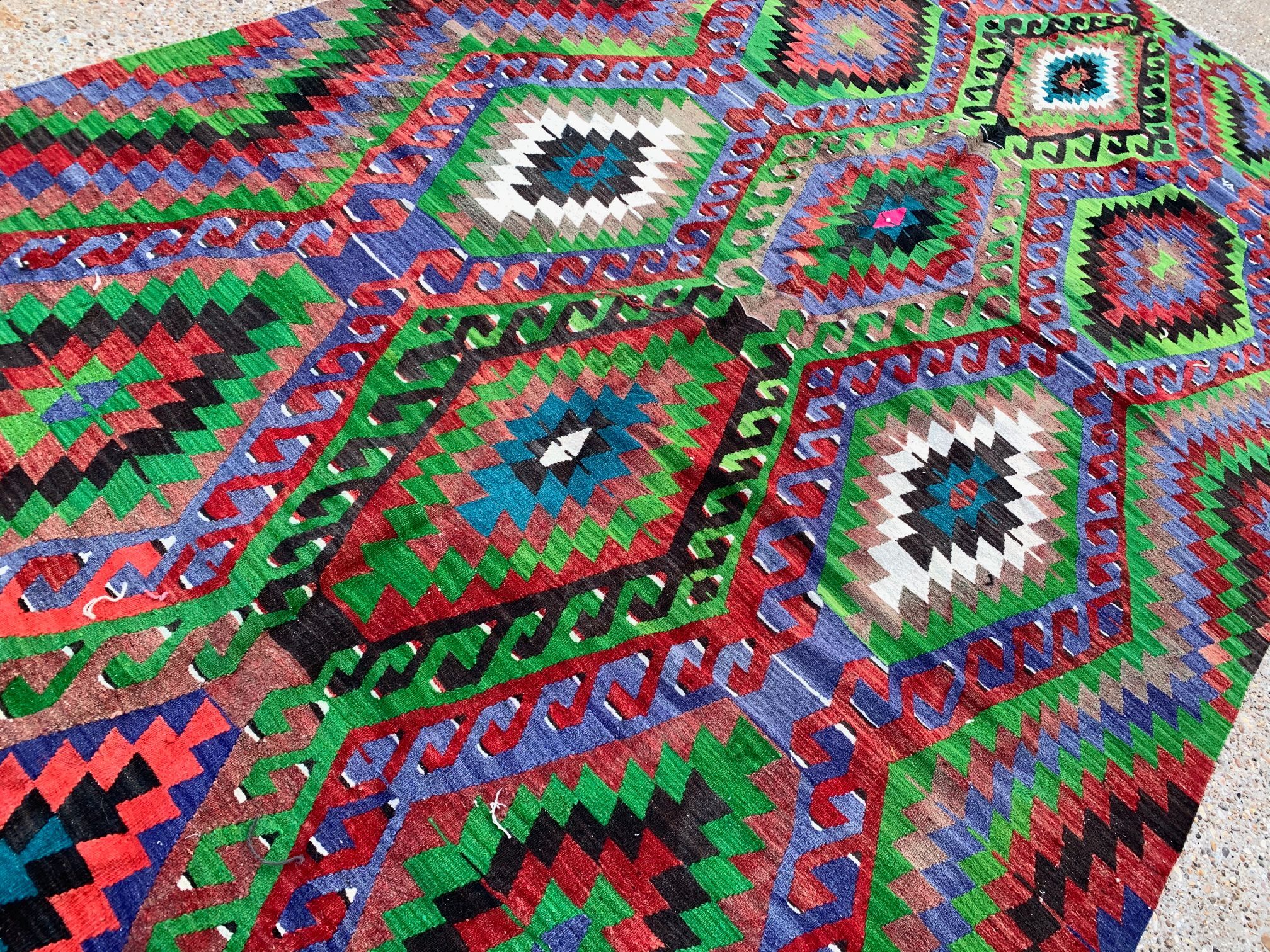 Vintage Turkish Kilim 340x183 cm wool kelim rug Large Purple, Green, Black, Blue