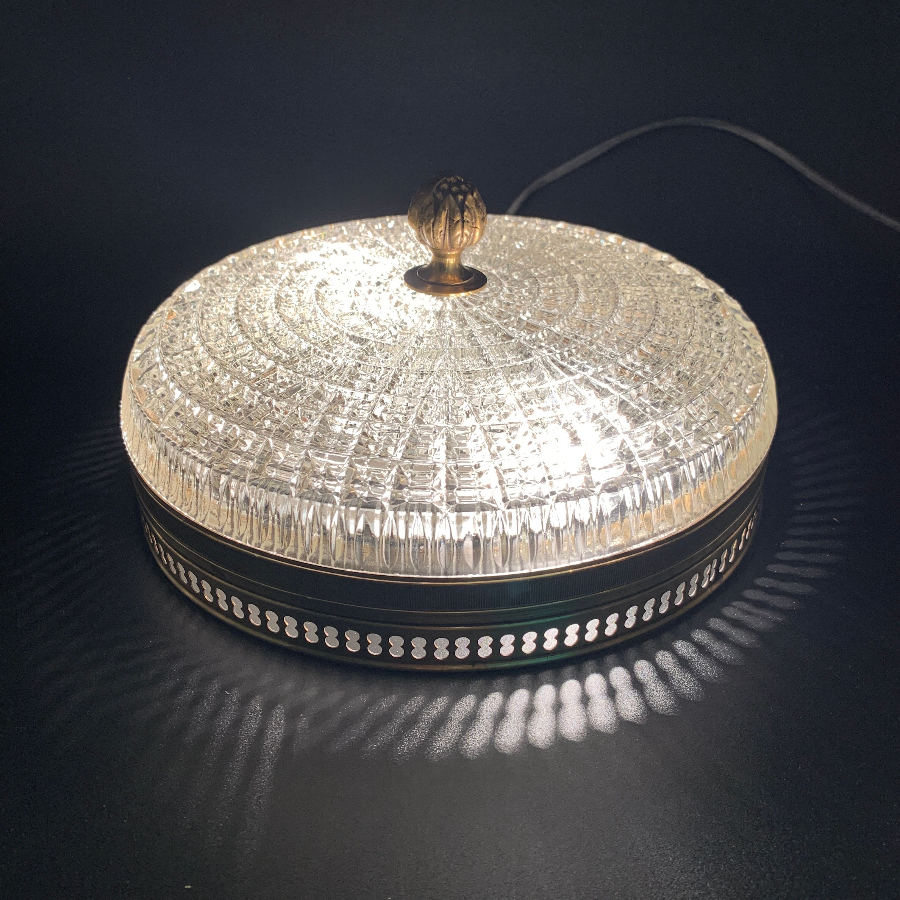 Old ceiling lamp gilded metal and crystal Lucien Gau