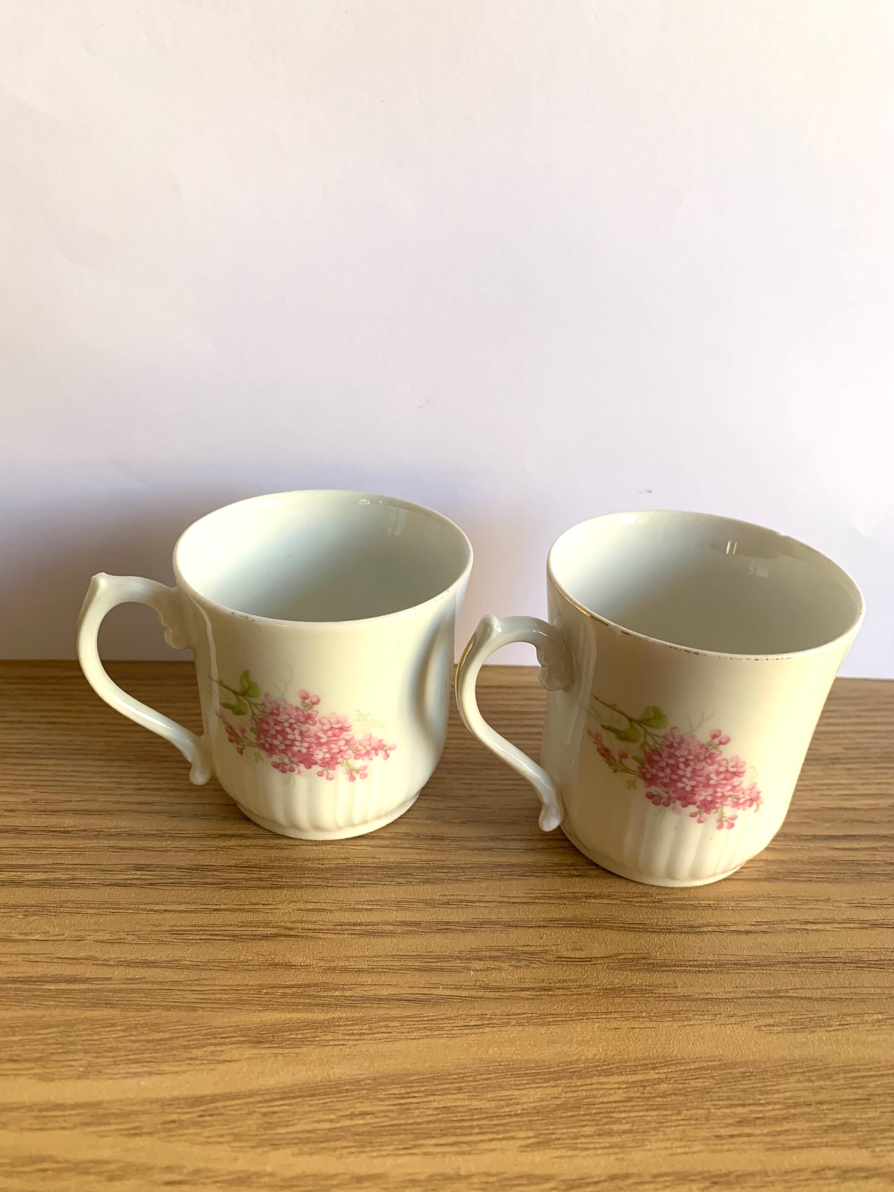 Coffee set six cups Limoges porcelain floral decoration