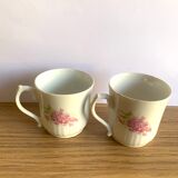 Coffee set six cups Limoges porcelain floral decoration