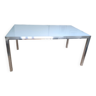 Table en verre et laiton avec rallonges MDF