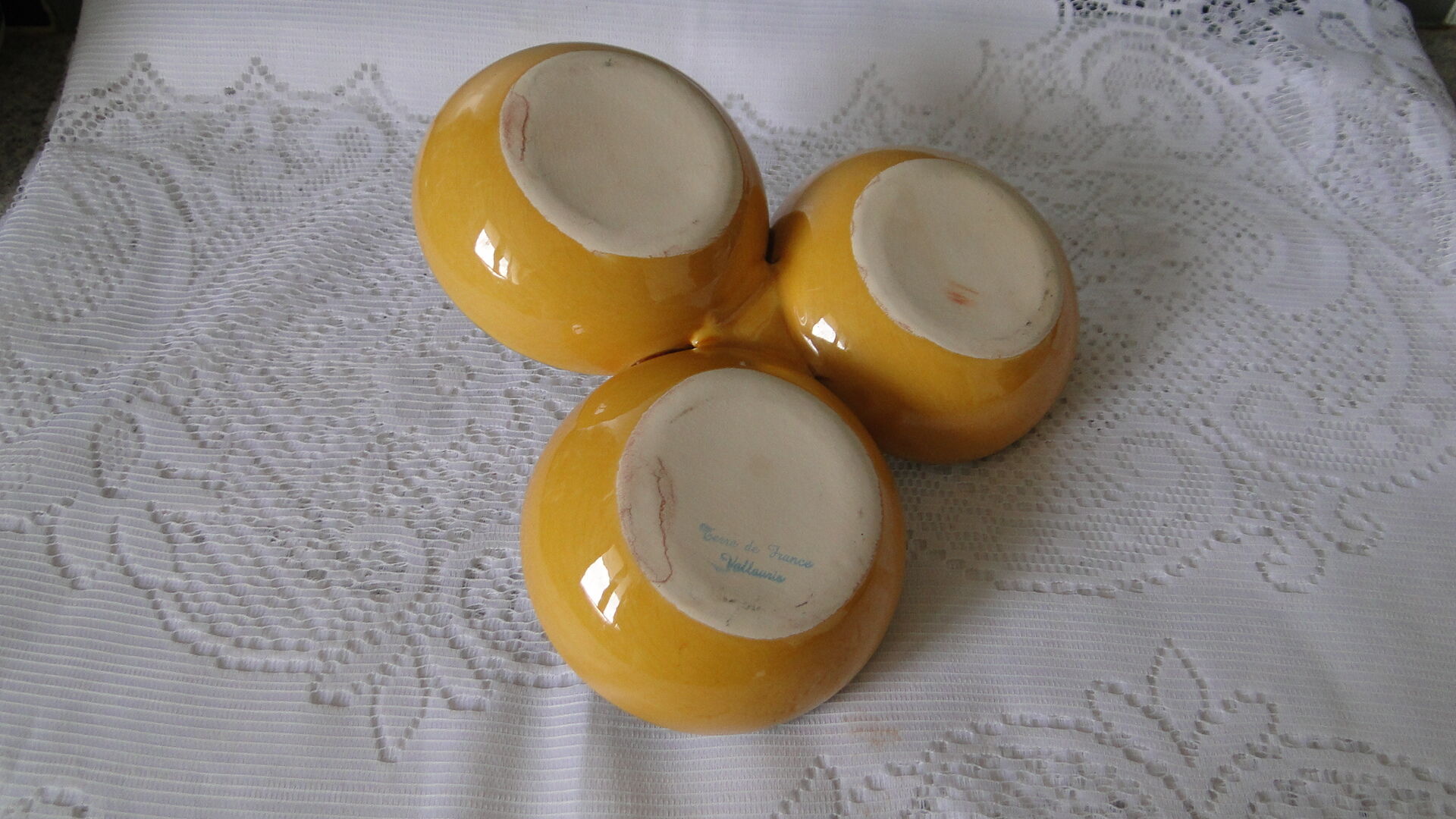 Vallauris ceramic aperitif or other serving dish with 3 compartments