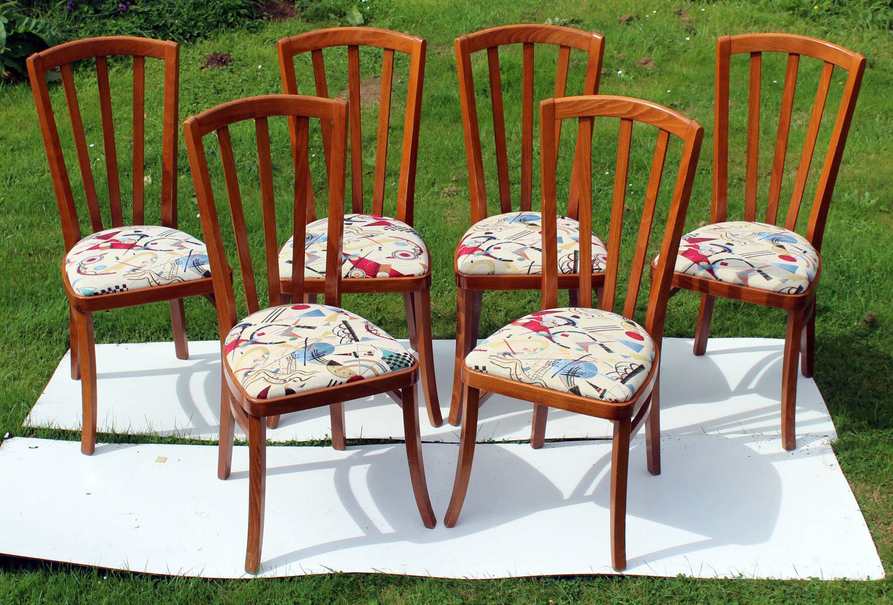6 Baumann chairs, Kandinsky fabric
