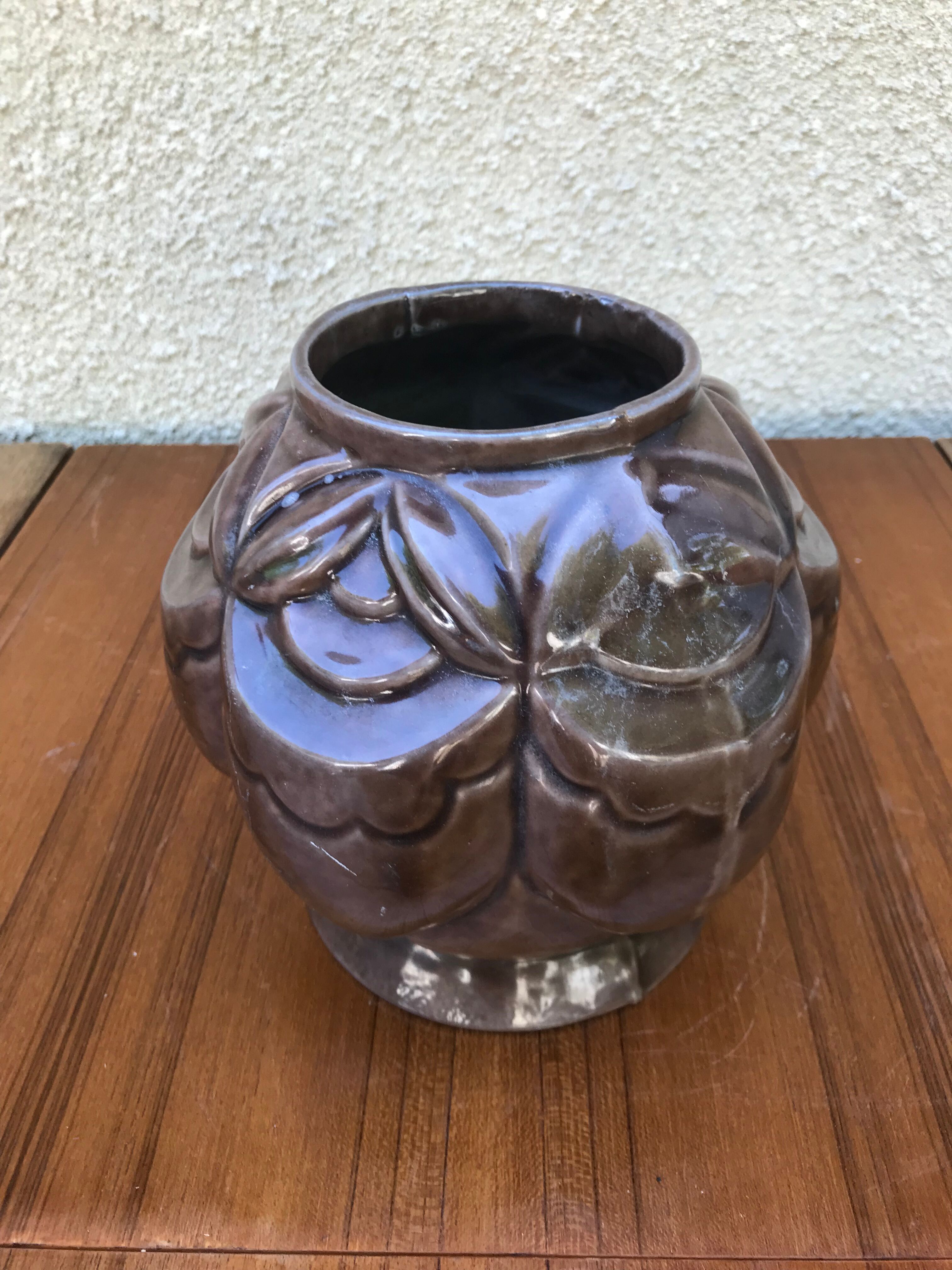 Old pot art deco plants fonte enamel brown